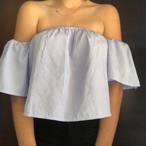 Off the shoulder striped shirt